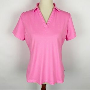 LADY HAGEN Pink Polka Dot V-Neck Golf Polo Top